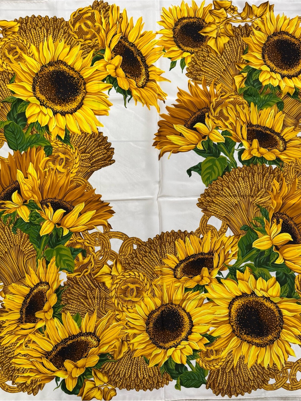 CHANEL Yellow & Cream Rope Motif Scarf 36x36
